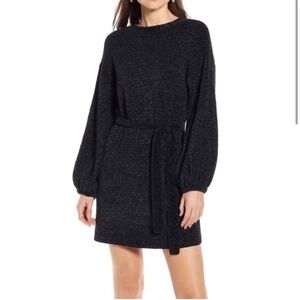 Something Navy Black Metallic Knit Balloon Sleeve Sweater Dress Size Small